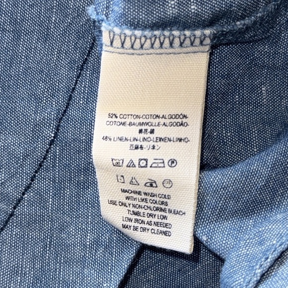 Free People Show Me Some Shoulder Chambray Cotton Linen Denim Off Shoulder Top - Picture 9 of 13
